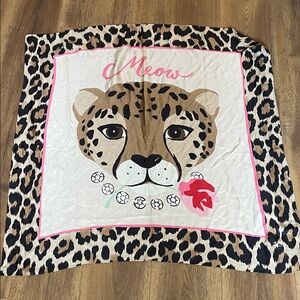 Kate Spade New York Silk Meow Leopard Print Scarf with Pink Accents